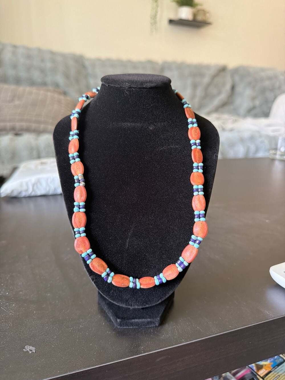 Handmade Boho Terracotta Turquoise Seed Bead Choker Necklace Artisanal Blue